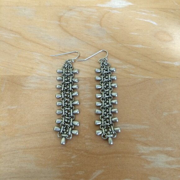 Lia Sophia Monorail Silver Tone Dangle Earrings Chain Link Matte Silver Tone - Picture 1 of 4